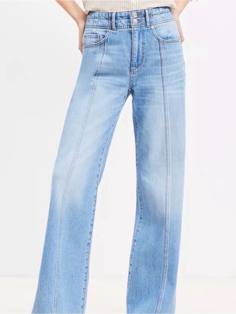 LOFT Panel-Detail Wide Leg Jeans